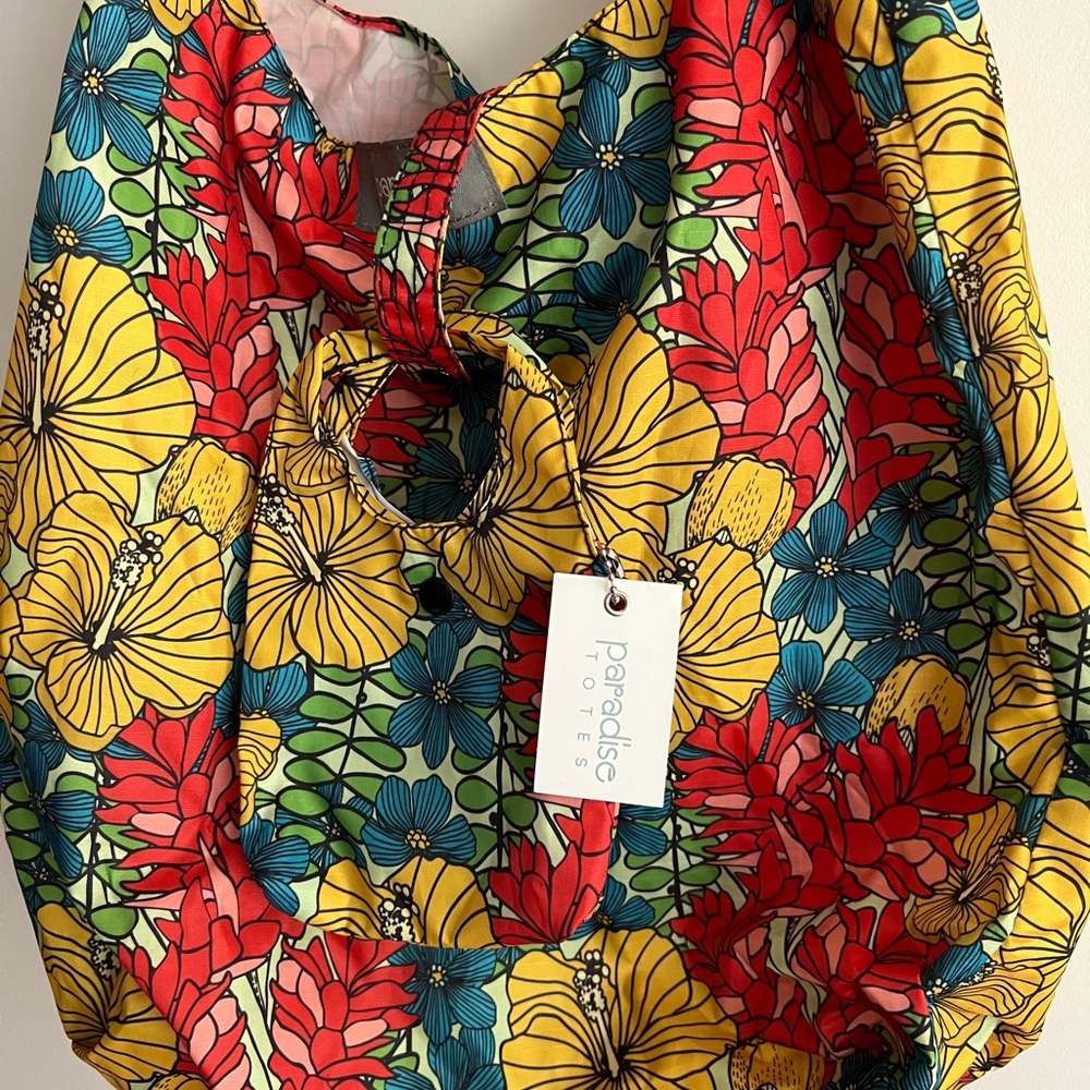 Paradise Totes Pack Down Tropical Print Travel Bag with Accessory Pouch - Picture 7 of 11